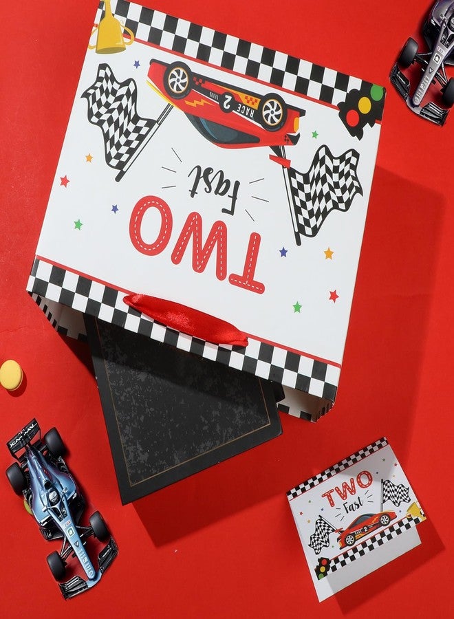 Woosytoo Two Fast Birthday Gift Bag for Boys Happy 2nd Birthday Gift Bag Race Car Party Favor Bag with Paper and Greeting Card for Boys 2 Year Old Bday Party Baby Shower Supplies - Image 4